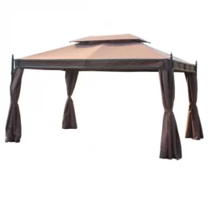 Image of Outsunny 3m x 4m Double Top Gazebo Marquee W/ Sidewalls-Coffee