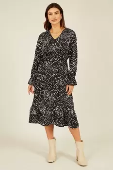 Image of Black Butterfly Print Long Sleeve Midi Dress
