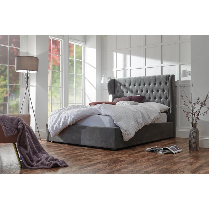 Image of GFW Dakota Double Ottoman Grace Pewter Bed & Bonnel Mattress, Grey DKT50PWSB