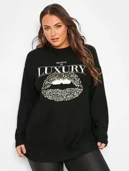 Image of Yours Soft Touch Lips Print Top, Black, Size 20, Women