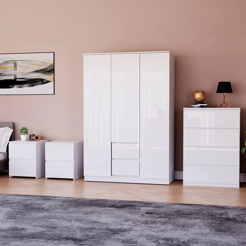 Image of Lassic Vida Designs Glinton Gloss 4 Piece Bedroom Set 7 White unisex 4 Piece