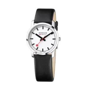 Image of Mondaine Simply Elegant Quartz White Dial Black Leather Strap Unisex Watch A400.30351.12SBB