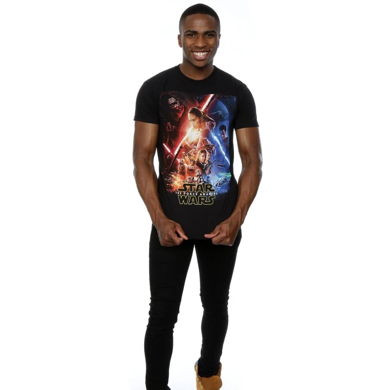 Image of Star Wars Star Wars Men Force Awakens Poster T-Shirt in Black Size: Small Black S Male 5057068041969