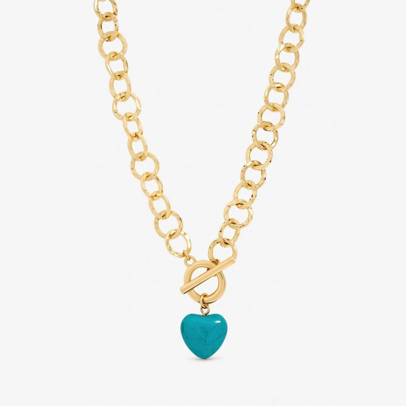 Image of Mood Gold Plated and Turquoise Heart T-Bar Necklace Chain Necklaces One Size Gold 41297510000