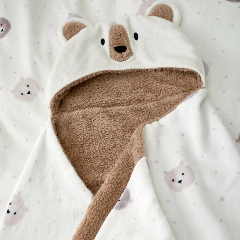 Image of Catherine Lansfield Cosy Bear So Soft Fleece Hooded Blanket Natural unisex 90x125cm