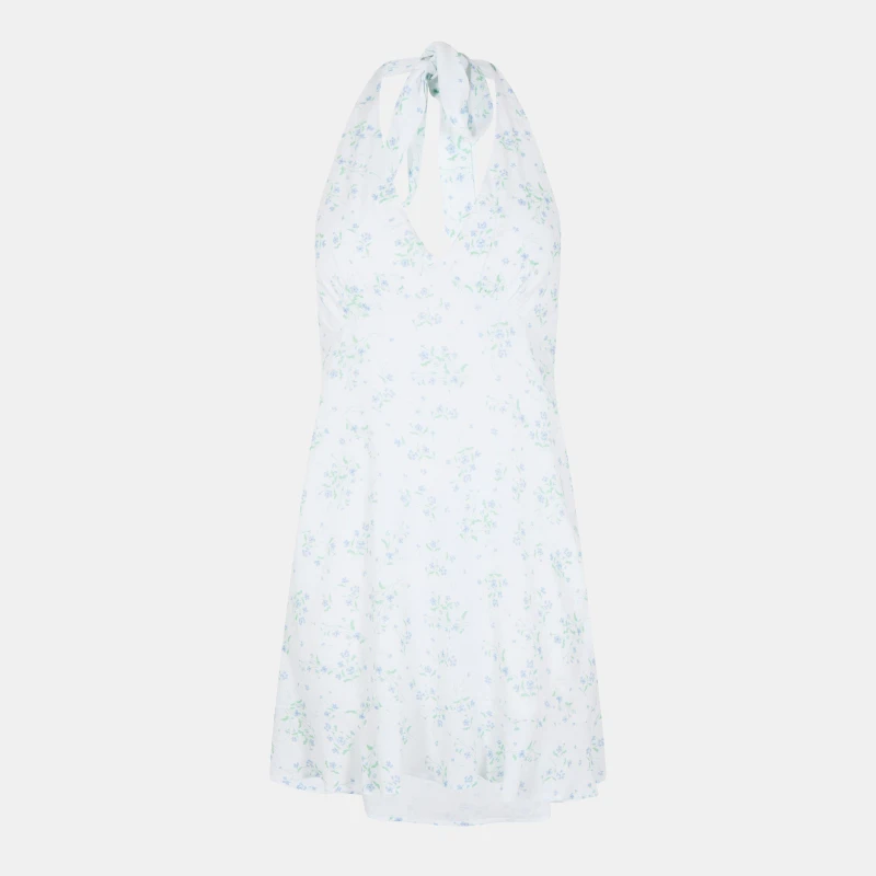 Image of Jack Wills Womens Halter Mini Dress White/Blue Dits female 8 (XS)