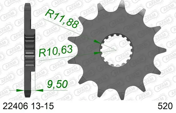 Image of AFAM Steel Standard Front Sprocket 22406 - 520, Size 105 cm