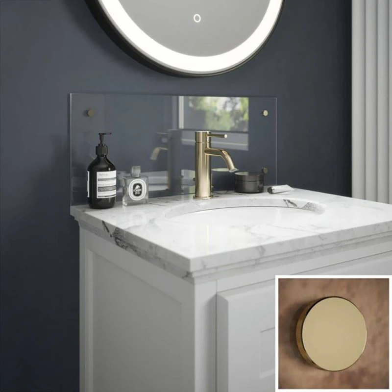 Image of Clear Glass Bathroom Splashback With Brass Caps 250 X 500 X 4Mm, Clear SB54717