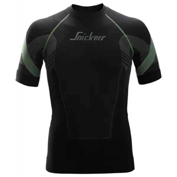 Image of Snickers FlexiWork Seamless Short Sleeve Shirt - Black/Grey - XS