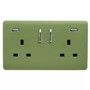 Image of Trendi 2 Gang 13A Socket 2 USB Moss Green