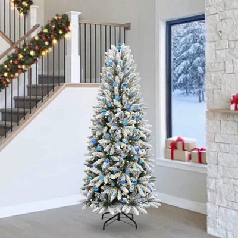 Image of vidaXL Artificial Christmas Tree with 300 LEDs, Blue Balls White 93 x 93 x 240 cm, White 3396076