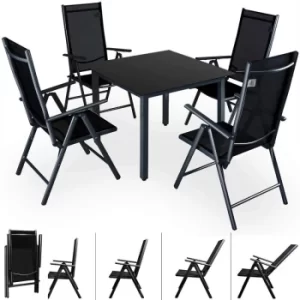 Image of Aluminum Chair Table Set 4 Seater Garden Furniture Outdoor Recliner Glass Deuba Anthracite