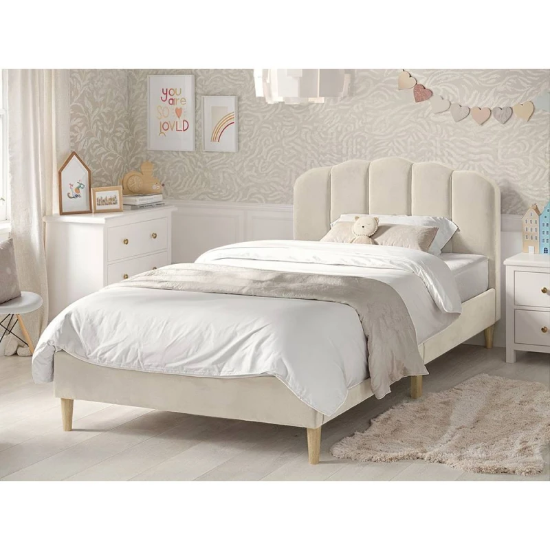 Image of Flair Scallop Velvet Bed Frame Beige Size: Double Beige Unisex Double