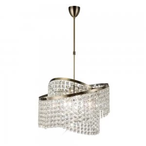 Image of Telescopic Ceiling Pendant 8 Light with Adjustable Rings Antique Brass, Crystal