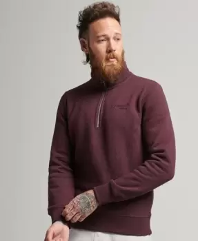 Image of Superdry Mens Organic Cotton Essential Logo Half Zip Sweatshirt Red / Track Burgundy Marl - Size: S