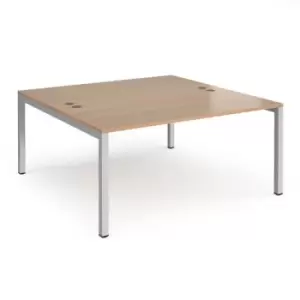 Image of Bench Desk 2 Person Starter Rectangular Desks 1600mm Beech Tops With Silver Frames 1600mm Depth Connex