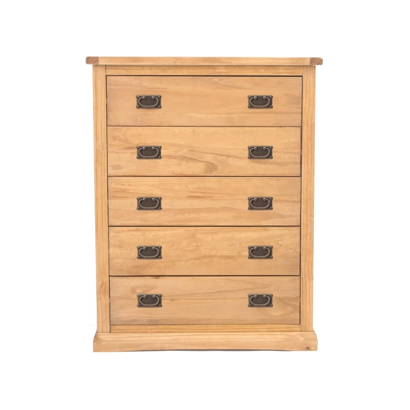 Image of Cabinet Bits Lucca 5 Drawer Chest of Drawers Bras Drop Handle in Light Brown Light Brown Unisex