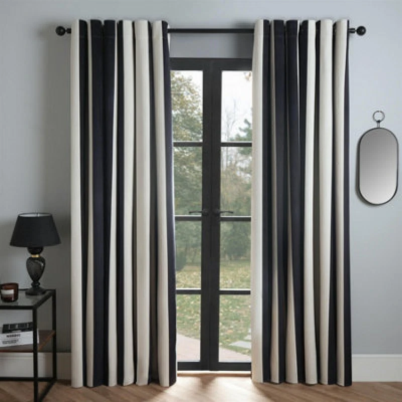 Image of OHS OHS Stripe Blackout Eyelet Curtains Thermal Pair of Ring Top Panels in White Size: 168cm width x 183cm drop White 168cm width x 183cm drop Unise