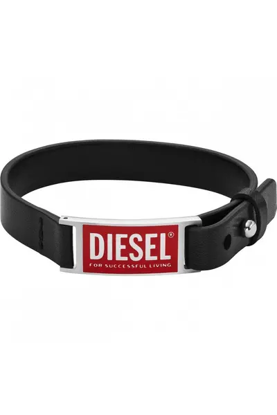 Image of Diesel Jewellery Logo Leather Bracelet - Dx1370040 Black