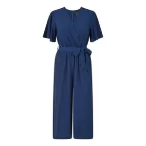 Image of Mela London Navy Wrap Jumpsuit With Angel Sleeves - Blue