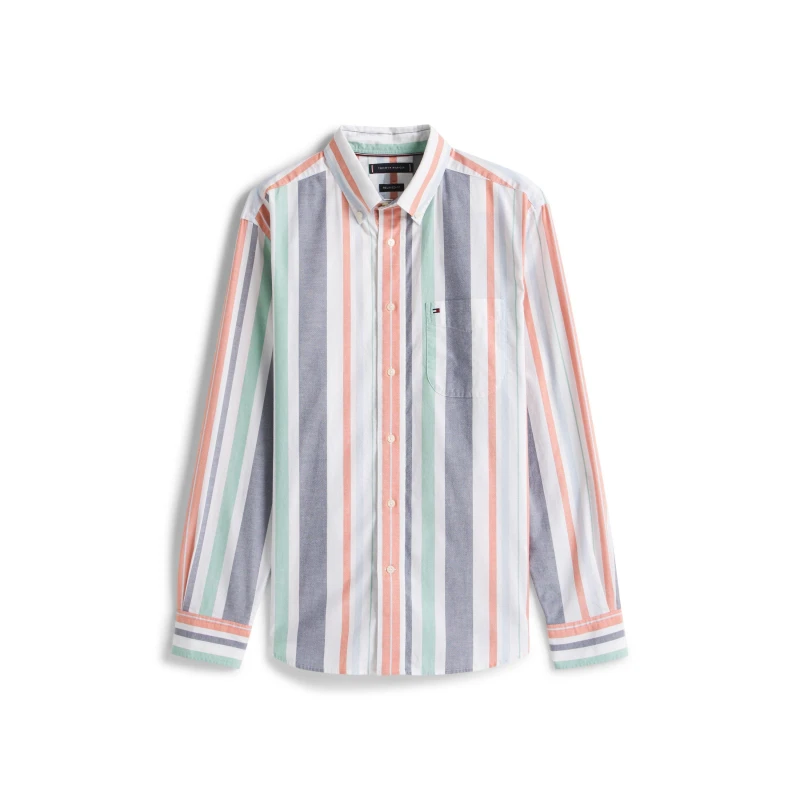 Image of Tommy Hilfiger Mens Regatta Stripe Long Sleeve Shirt Orange 0DM male M