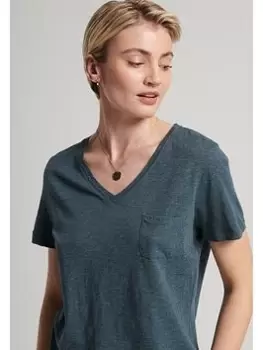 Image of Superdry Studios Pocket V Neck T-Shirt - Blue Size 10, Women
