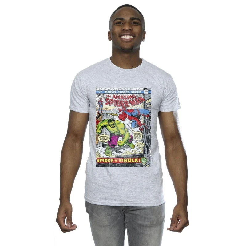 Image of Marvel Marvel Men Spider-Man VS Hulk Cover T-Shirt in Grey Size: Small Grey S Male 5063153428492