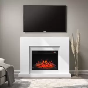 Image of White Freestanding Electric Fireplace Suite with Log Effect - Amberglo