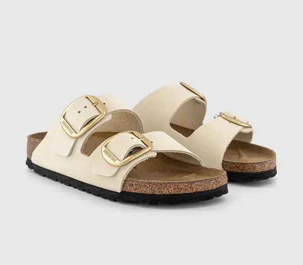 Image of Birkenstock Womens Arizona Big Buckle Sandals Ecru Nubuck, 7