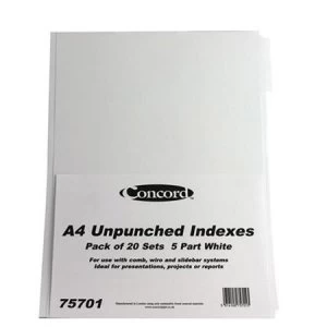 Image of Concord Presentation Index Unpunched 5-Part A4 White Ref 75701 Pack 20