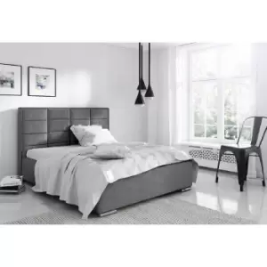 Image of Bulia Upholstered Beds - Plush Velvet, Double Size Frame, Grey - Grey