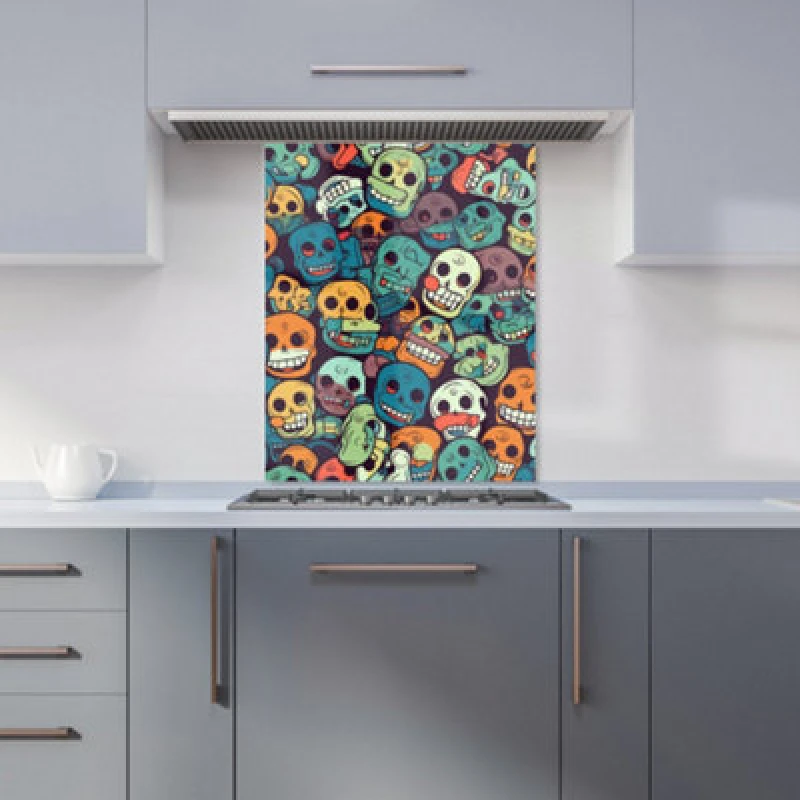 Image of Warren Reed Designer Smiling Skulls Pattern Kitchen Splashback