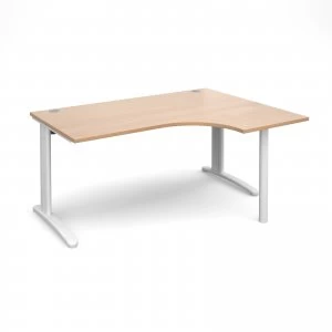 Image of TR10 Right Hand Ergonomic Desk 1600mm - White Frame Beech Top