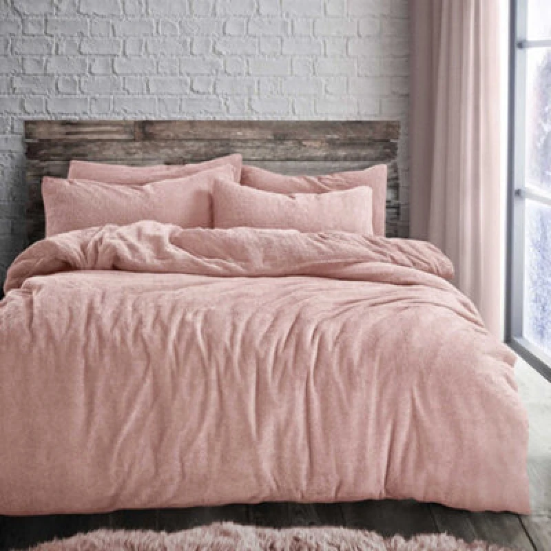 Image of Velosso Plain Teddy Warm & Cosy Duvet Cover & Pillowcase Set in Baby Pink Size: Super King Baby Pink Unisex Super King