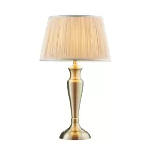 Image of Table Lamp Antique Brass Plate & Oyster Silk 60W E27 Base & Shade e10532
