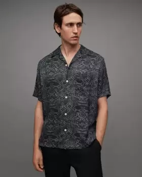 Image of AllSaints Blocko Snakeskin Print Relaxed Shirt