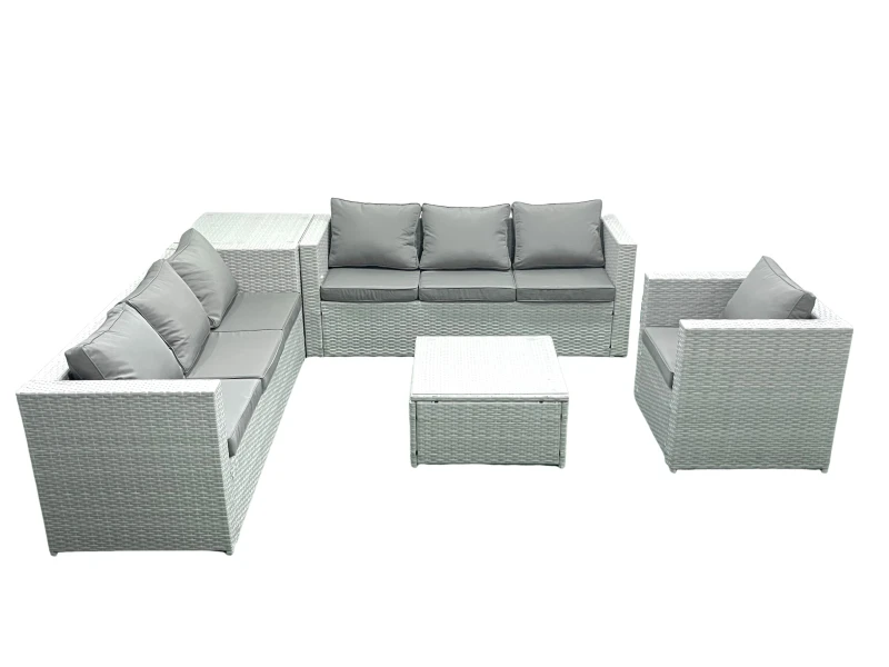 Image of Fimous Wicker PE Rattan Sofa Garden Furniture Set with Armchair Square Coffee Table Side Table Light Grey Mixed Light Grey