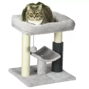 Image of PawHut 48cm Cat Tree with Scratching Posts, Bed, Perch, Self Groomer, Toy - Grey