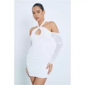 Image of I Saw It First White Mesh Halterneck Cut Out Side Split Cover Up - White