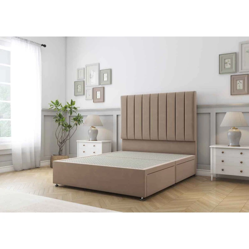 Image of Sloomy Kansas Mink Plush Divan Bed Base 4 Drawers With 26" Strutted Headboard 4'6 Double