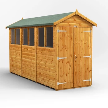 Image of 12x4 Power Apex Double Door Garden Shed - Brown