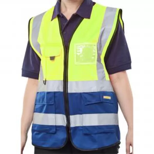 Image of B SEEN High Visibility, Two Tone, Executive Waistcoat, Saturn Yellow/Navy, Medium