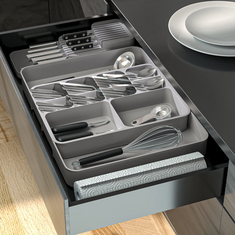 Image of Cottonfy UK Expandable 12-Compartment Cutlery Tray - Grey Grey M