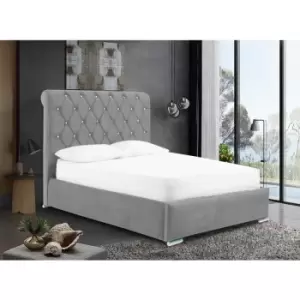 Image of Envisage Trade - Meripa Upholstered Beds - Plush Velvet, King Size Frame, Silver - Silver