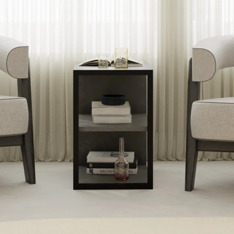 Image of Decortie Modern Echo 3-Tier Sofa End Table, Single Small Side Table, Bedside Table With Metal Frame 30(W)X42(D)Cm (Retro Grey)