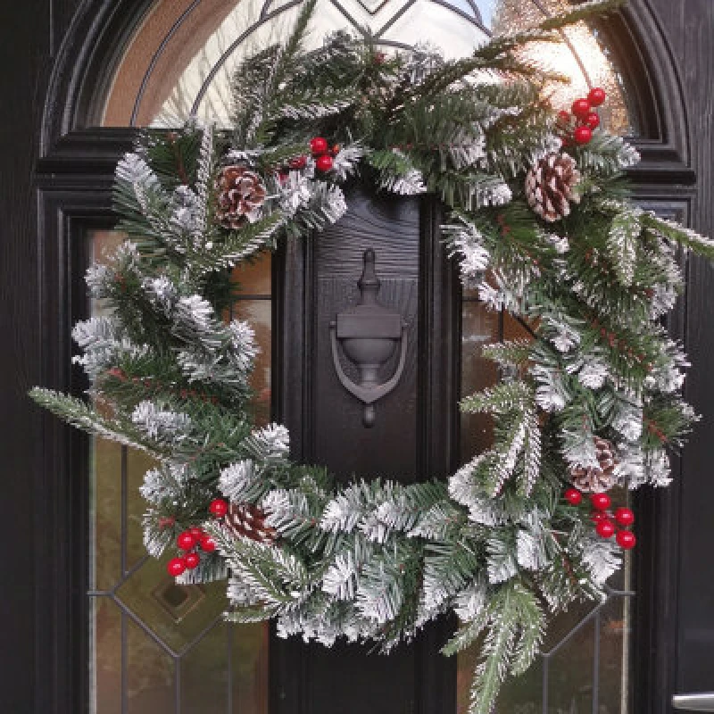 Image of Samuel Alexander 50Cm Premier New Jersey Christmas Wreath Pvc Snowy Tips With Festive Berries And Cone