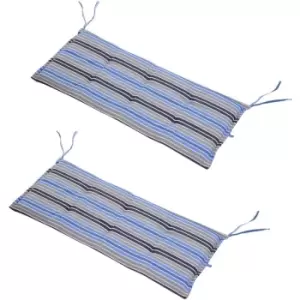 Image of Outsunny - Set of 2 Outdoor Garden Patio 2-3 Seater Bench Swing Chair Cushion Seat Pad Mat Replacement 120L x 50W x 5T cm - Blue Stripes