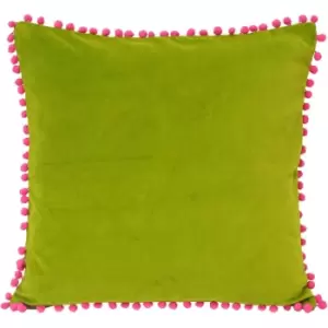 Image of Riva Home Velvet Pompom Cushion Cover (45x45cm) (Green/Fuchsia) - Green/Fuchsia