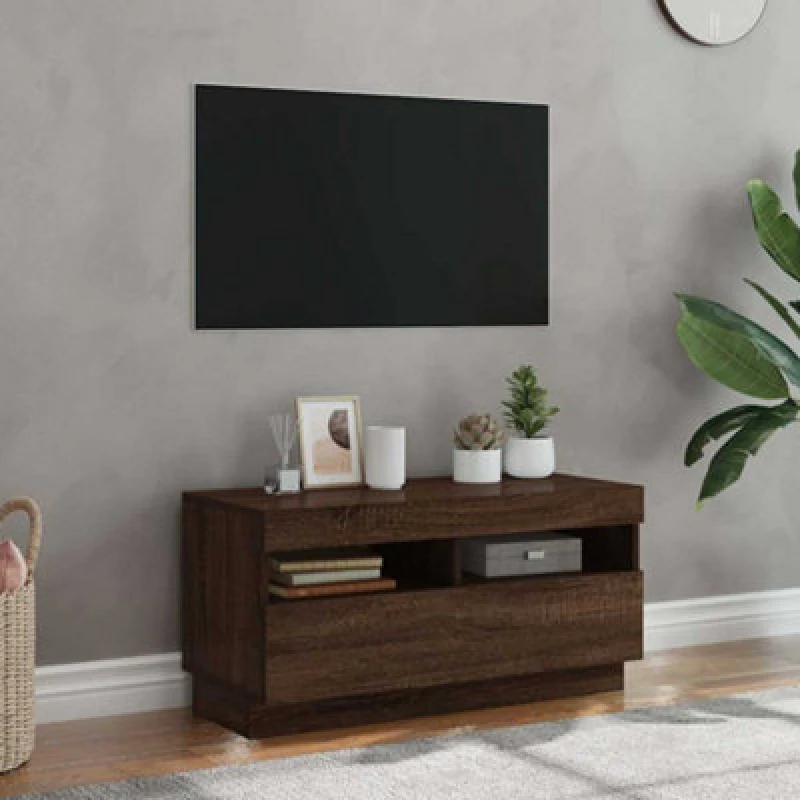Image of vidaXL TV Cabinet with LED Lights Brown Oak 80x35x40 cm, Brown 815725