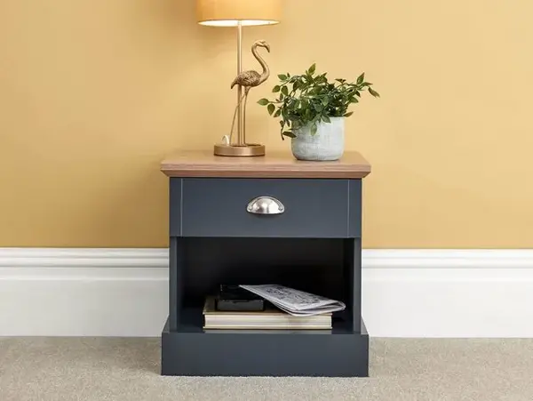 Image of GFW Kendal Slate Blue and Oak 1 Drawer Bedside Table